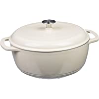 Amazon Basics – Horno holandés de hierro fundido esmaltado- con tapa- 5.6 L- Blanco